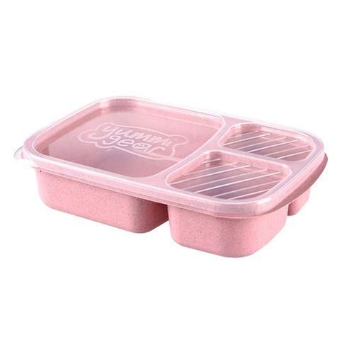 3 Compartments PP Lunch Box Food Storage Container For Kids Adults PicnicPink