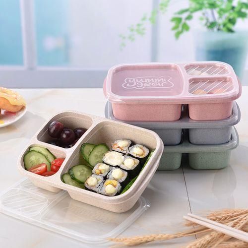 3 Compartments PP Lunch Box Food Storage Container For Kids Adults PicnicPink