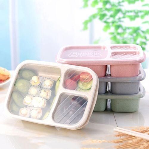 3 Compartments PP Lunch Box Food Storage Container For Kids Adults PicnicPink