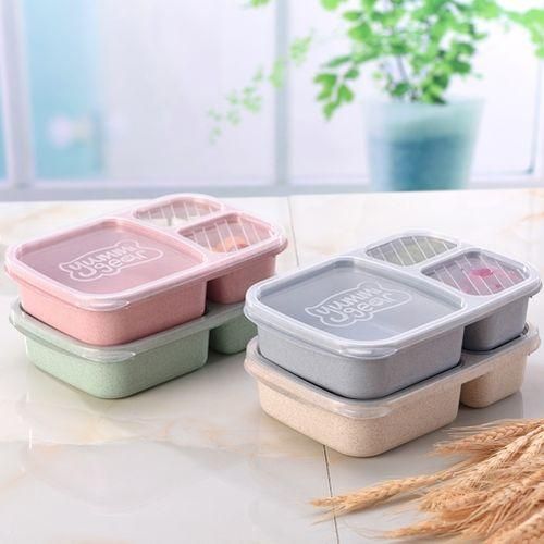 3 Compartments PP Lunch Box Food Storage Container For Kids Adults PicnicPink