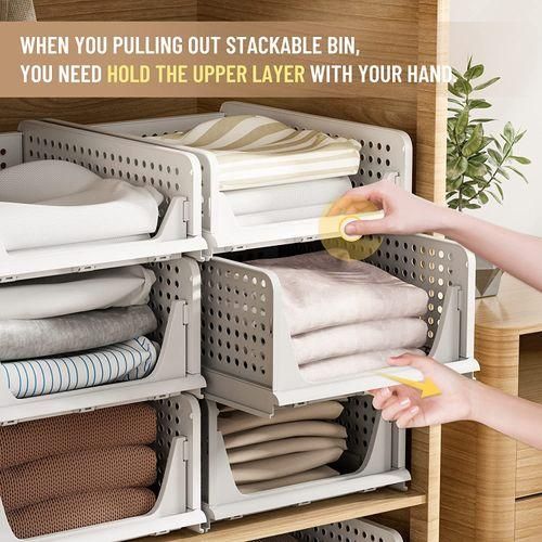 Stackable Plastic Storage Basket Closet Organizer Drawer Shelf Bins 4pack Plastic