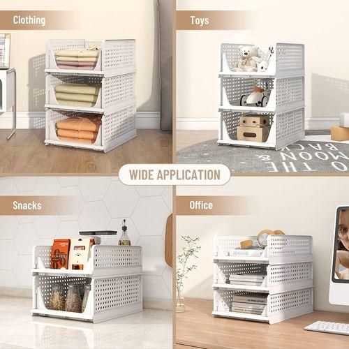 Stackable Plastic Storage Basket Closet Organizer Drawer Shelf Bins 4pack Plastic