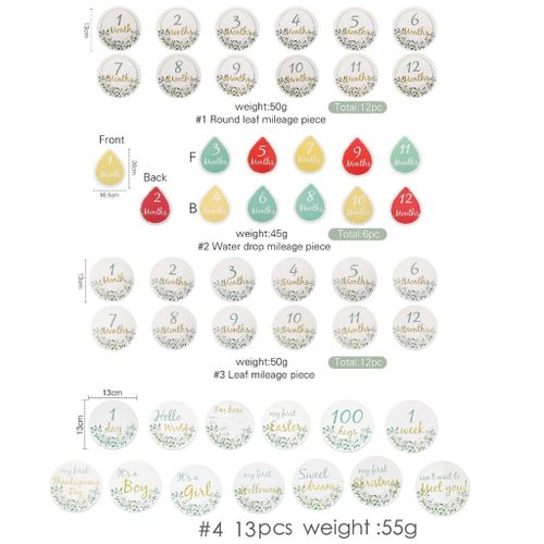 13Pcs round-shaped-water drop-shaped flash memory card, baby paper material milestone, newborns of photo accessories, personalized gifts for babies
