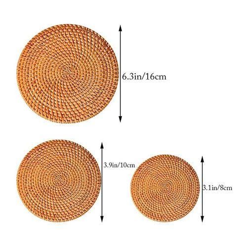915 Generation Round Braided Rattan Tablemats Rattan Coasters Natural Heat