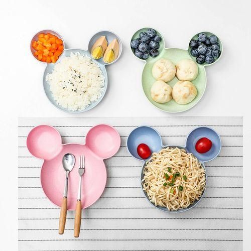 Split Child Plate Cute Tableware Breakfast Wheat Straw