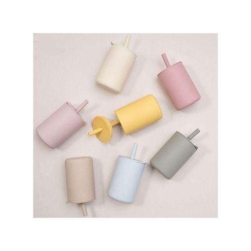 Toddler Cup Kids Silicone Training Cup with Straw Sprill Proof Sippy Cup Drinking Water Cup for Baby Boys Girls Silver