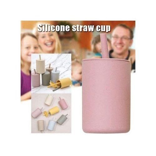 Toddler Cup Kids Silicone Training Cup with Straw Sprill Proof Sippy Cup Drinking Water Cup for Baby Boys Girls Silver
