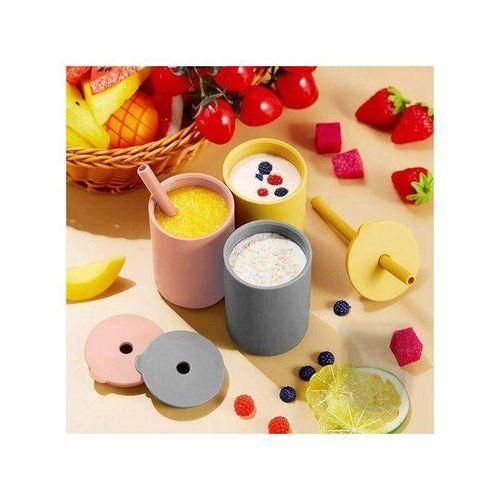 Toddler Cup Kids Silicone Training Cup with Straw Sprill Proof Sippy Cup Drinking Water Cup for Baby Boys Girls Silver