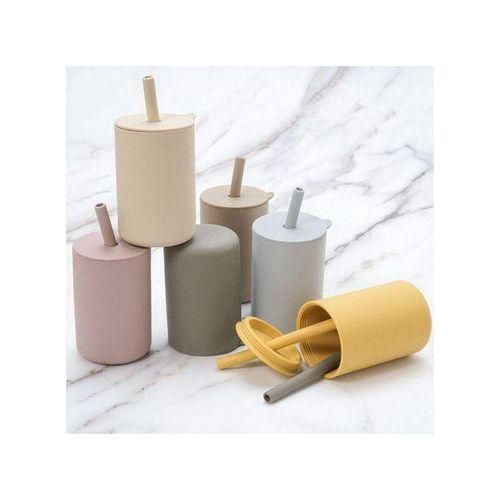 Toddler Cup Kids Silicone Training Cup with Straw Sprill Proof Sippy Cup Drinking Water Cup for Baby Boys Girls Silver