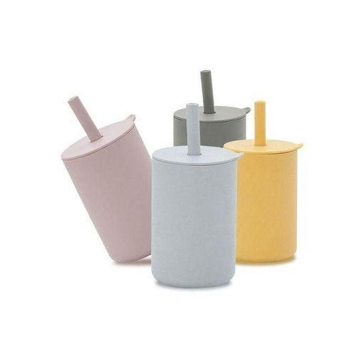 Toddler Cup Kids Silicone Training Cup with Straw Sprill Proof Sippy Cup Drinking Water Cup for Baby Boys Girls Silver