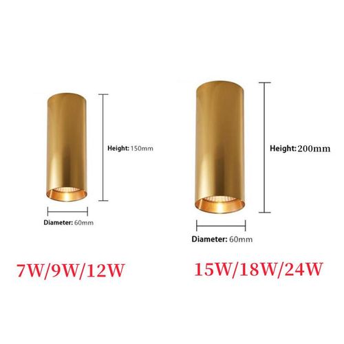Surface Mounted Dimmable Golden Cylindrical Led Spotlight Cob Downlight 7w/10w/15w/24w Living Room Kitchen Bedroom Foyer
