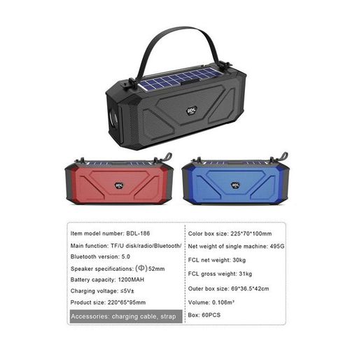 Solar Bluetooth Speaker Portable Bluetooth 5.0 Stereo Speaker 6-Hour Playtime Shockproof Waterproof For Outdoors Sports