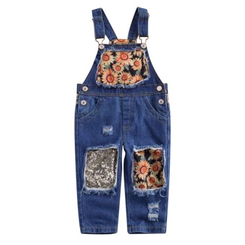 Kids Baby Girls Sunflower Suspender Pants Overalls With Pocket Casual Loose Long Trousers For Baby Clothes,Yellow,70cm NO5116
