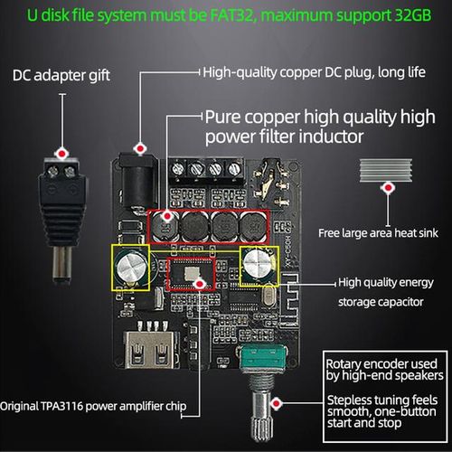 20w 4ohm Bluetooth Tpa3116d2 Audio Speaker Power Amplifier Class D 2.0 Hifi Diy Home Theater Lcd Tv Speakers Usb Aux