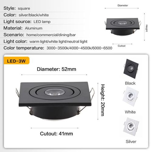 3w Square Led Mini Downlight Cabinet Spot For Ceiling Recessed Lamp Ac85-265v Dimmable Down Lights For Indoor