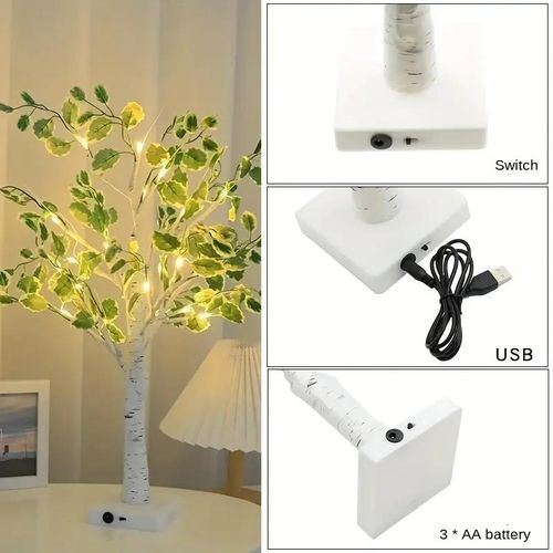 1PC Led Tree Light Indoor Simulation Green Leaves White Birch Tree Home Decoration Lights Christmas Party Popular Luminous Tree