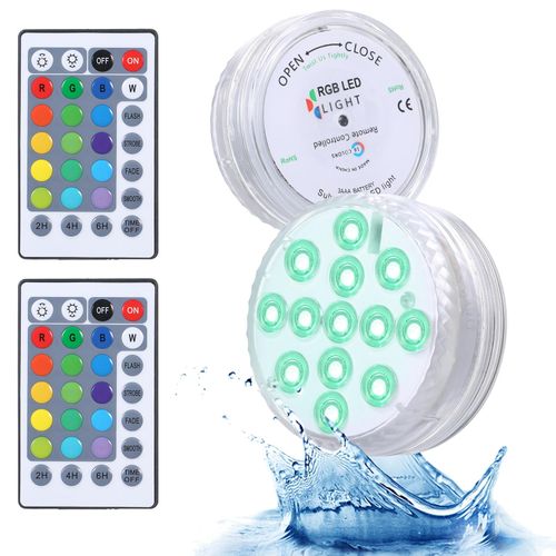 Submersible Pool Light with IR Remote Dimmable 13pcs RGBW LEDs Pond Fountain Lamp 16 Colors & 4 Lighting Modes Timer Function IP68 Waterproof Underwater Light 3 * AAA Battery(not included) Powered NO5111