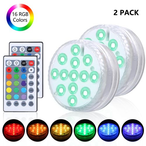 Submersible Pool Light with IR Remote Dimmable 13pcs RGBW LEDs Pond Fountain Lamp 16 Colors & 4 Lighting Modes Timer Function IP68 Waterproof Underwater Light 3 * AAA Battery(not included) Powered NO5112
