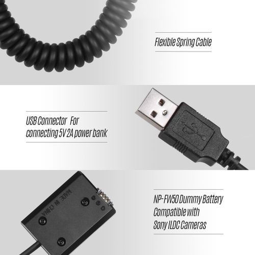 Andoer 5V USB NP-FW50 Dummy Battery Pack Coupler Adapter