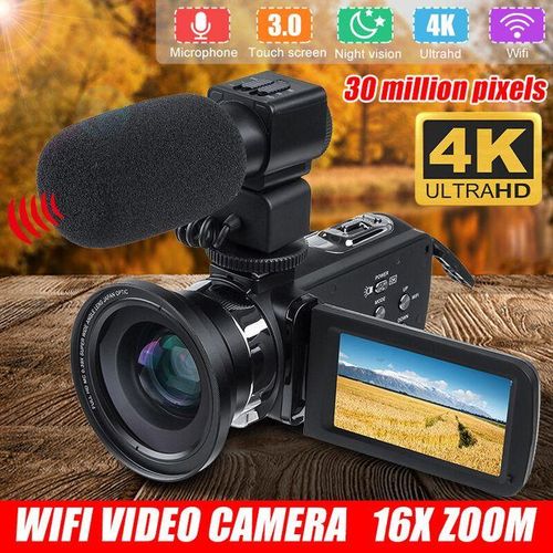 Ultra HD 4K Touch Screen WIFI 3.0 LCD 30.0MP Camcorder Camera Full HD 1080p Video Camera 16X Digital Zoom 270&deg; Rotation Screen External Microphone And Lens