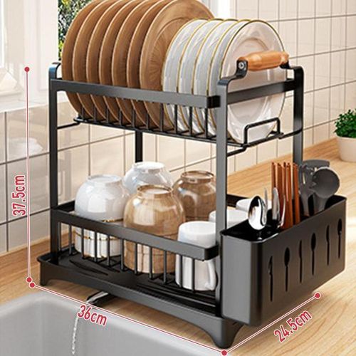 2 Tier Kitchen Storage Rack Dish Drainer Home Plate Bowl Chopsticks Storage Shelf Utensil Holder