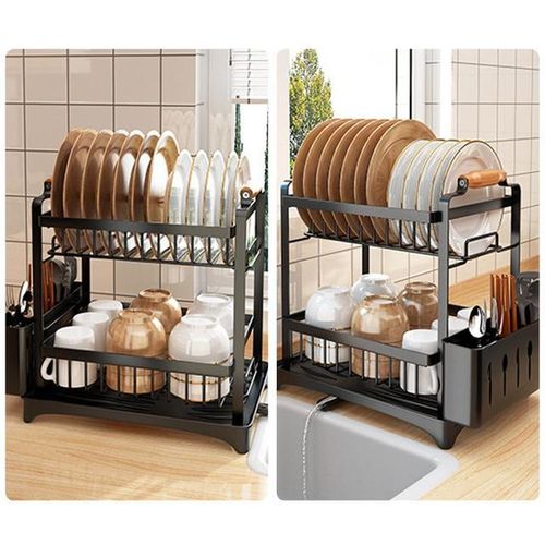 2 Tier Kitchen Storage Rack Dish Drainer Home Plate Bowl Chopsticks Storage Shelf Utensil Holder