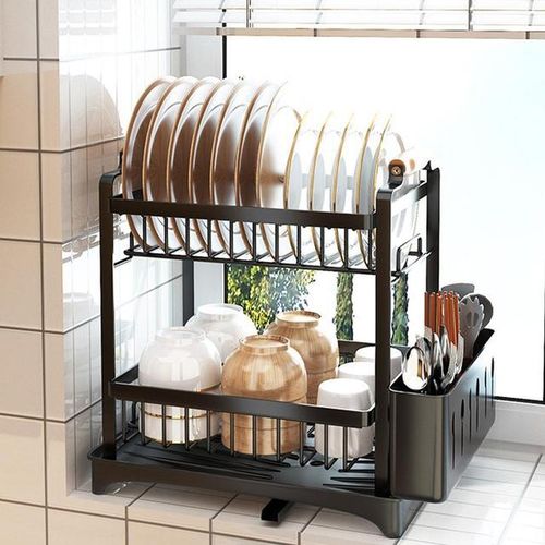 2 Tier Kitchen Storage Rack Dish Drainer Home Plate Bowl Chopsticks Storage Shelf Utensil Holder