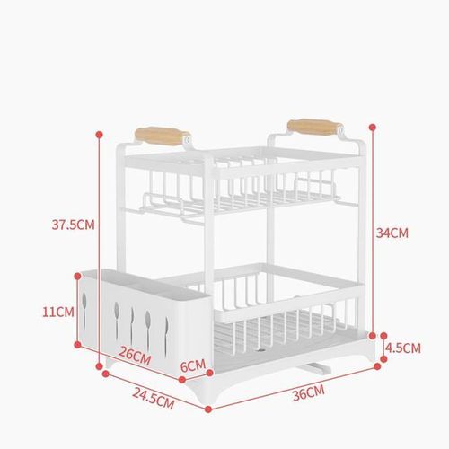 2 Tier Kitchen Storage Rack Dish Drainer Home Plate Bowl Chopsticks Storage Shelf Utensil Holder