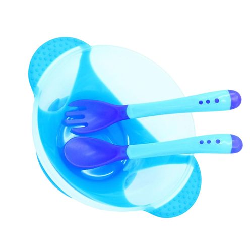 PP Baby Feeding Set 3 Pack Double Ear Suction Cup Bowl Suitable for Children Baby Toddler,Blue NO5235