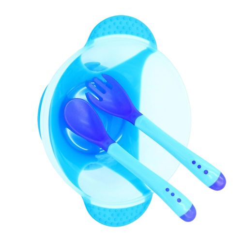 PP Baby Feeding Set 3 Pack Double Ear Suction Cup Bowl Suitable for Children Baby Toddler,Blue NO5235