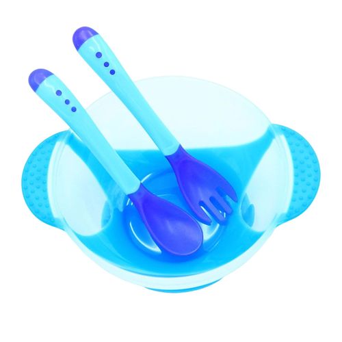PP Baby Feeding Set 3 Pack Double Ear Suction Cup Bowl Suitable for Children Baby Toddler,Blue NO5235