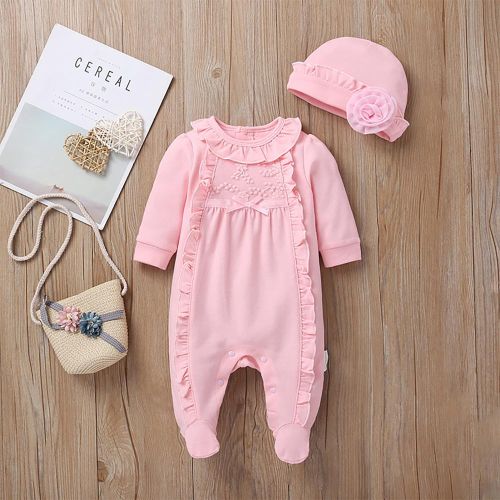 Baby Girls Sweet Jumpsuits with Beanie Cute Jumpsuit with Comfortable Cotton for Baby Outgoing Playing Costume NO5274