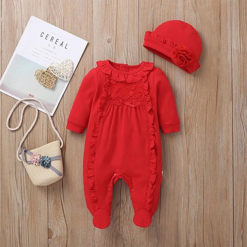 Baby Girls Sweet Jumpsuits with Beanie Cute Jumpsuit with Comfortable Cotton for Baby Outgoing Playing Costume NO5274