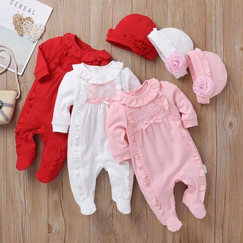 Baby Girls Sweet Jumpsuits with Beanie Cute Jumpsuit with Comfortable Cotton for Baby Outgoing Playing Costume NO5274