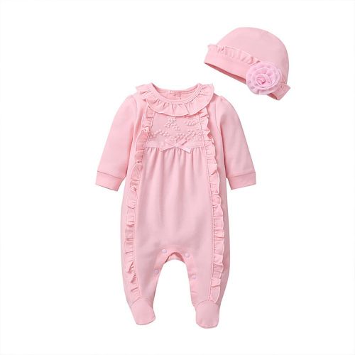 Baby Girls Sweet Jumpsuits with Beanie Cute Jumpsuit with Comfortable Cotton for Baby Outgoing Playing Costume NO5274