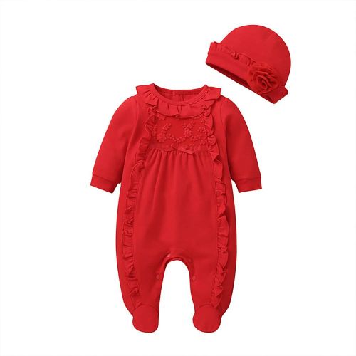 Baby Girls Sweet Jumpsuits with Beanie Cute Jumpsuit with Comfortable Cotton for Baby Outgoing Playing Costume NO5274