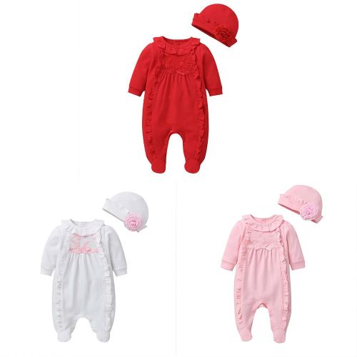 Baby Girls Sweet Jumpsuits with Beanie Cute Jumpsuit with Comfortable Cotton for Baby Outgoing Playing Costume NO5274