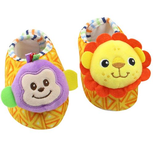 1 Pair TOLOLO Baby Rattle Toys Rattle Foot Plush Shoes Protect For Fun New,Monkey+lion NO5148