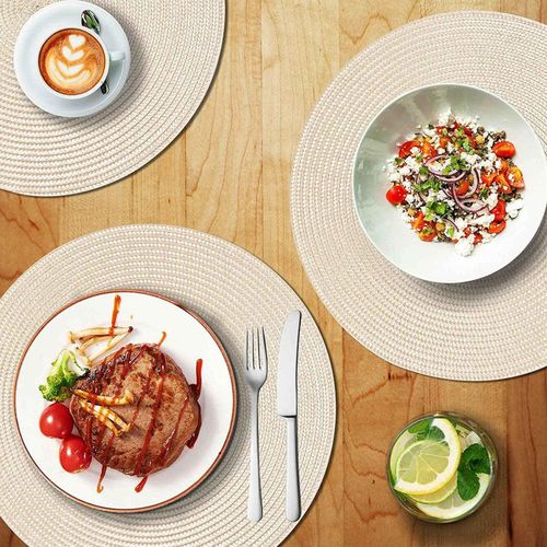 915 Generation Round Braided Pmats 6 Table Mats for Dining Woven Washable Non- P Mats 15 InchBeige