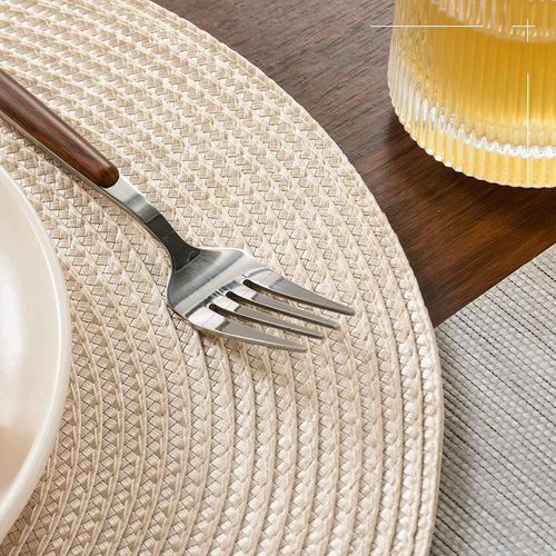 915 Generation Round Braided Pmats 6 Table Mats for Dining Woven Washable Non- P Mats 15 InchBeige