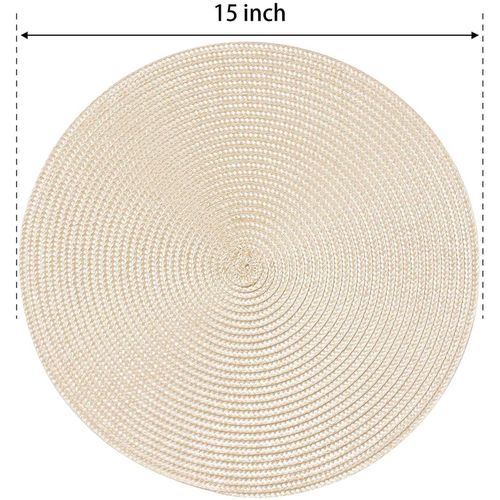 915 Generation Round Braided Pmats 6 Table Mats for Dining Woven Washable Non- P Mats 15 InchBeige