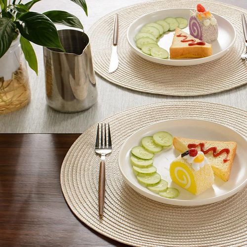 915 Generation Round Braided Pmats 6 Table Mats for Dining Woven Washable Non- P Mats 15 InchBeige