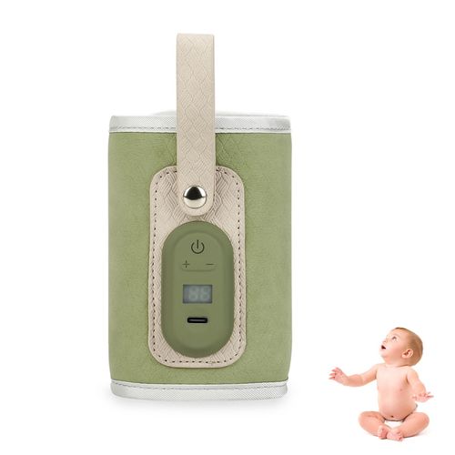 Rechargeable Baby Bottle Warmer Temperature Adjustable with LED Display Design Suitable for Toddler Outdoor,Light Green NO5148