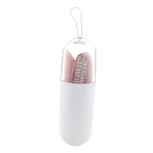 Collapsible Silicone Straw Reusable Folding Drinking Pink Bendy_A