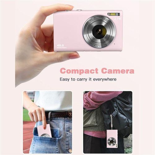 Digital Camera with Auto Focus  2.7K 48MP Vlogging Camera with 2.8 Inch Large Screen Stylish Camera for Teens-Pink