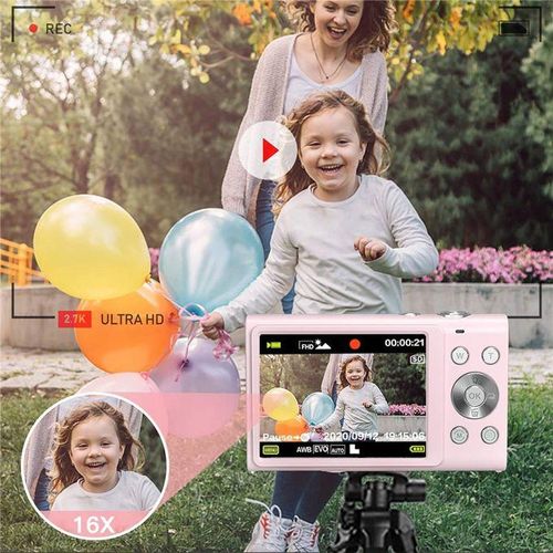 Digital Camera with Auto Focus  2.7K 48MP Vlogging Camera with 2.8 Inch Large Screen Stylish Camera for Teens-Pink