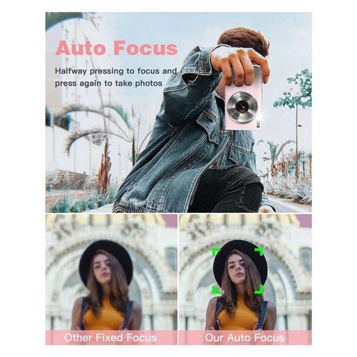 Digital Camera with Auto Focus  2.7K 48MP Vlogging Camera with 2.8 Inch Large Screen Stylish Camera for Teens-Pink