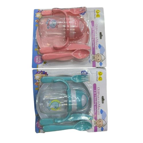 5-in-1 Baby Feeding Set Plate, Cup, Fork, Knife & Spoon –  Multicolor