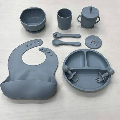 Baby Silicone Feeder Set - Grey & black