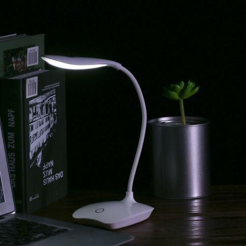 Decdeal Ultralight White LED USB Rechargeable Dimmable EyeCaring Desk Lamp Touch Control Table Light With 360° Rotatable Head Flexible Hose For Studying Reading Working Camping